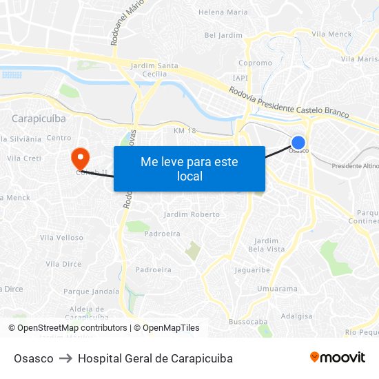 Osasco to Hospital Geral de Carapicuiba map