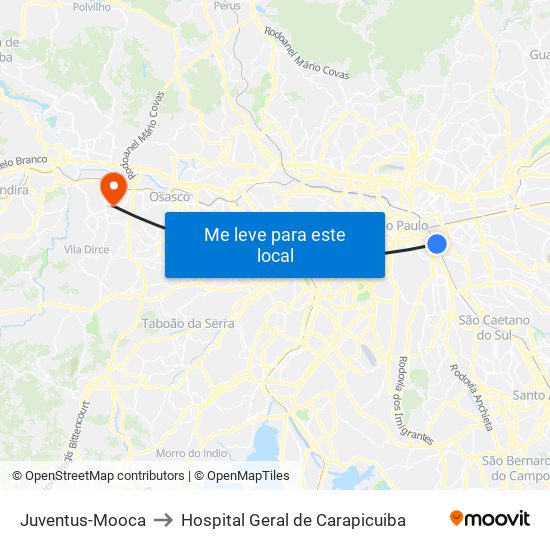 Juventus-Mooca to Hospital Geral de Carapicuiba map