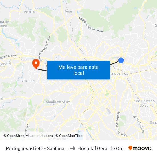 Portuguesa-Tietê - Santana, São Paulo to Hospital Geral de Carapicuiba map