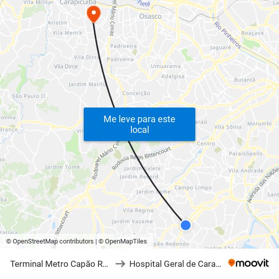 Terminal Metro Capão Redondo to Hospital Geral de Carapicuiba map