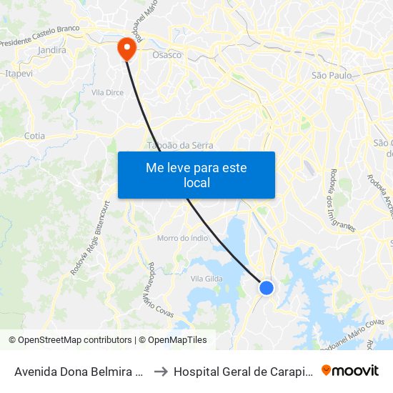 Avenida Dona Belmira Marin to Hospital Geral de Carapicuiba map