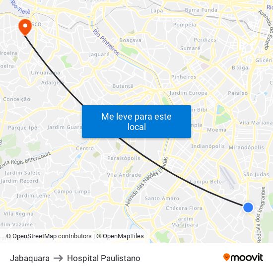 Jabaquara to Hospital Paulistano map