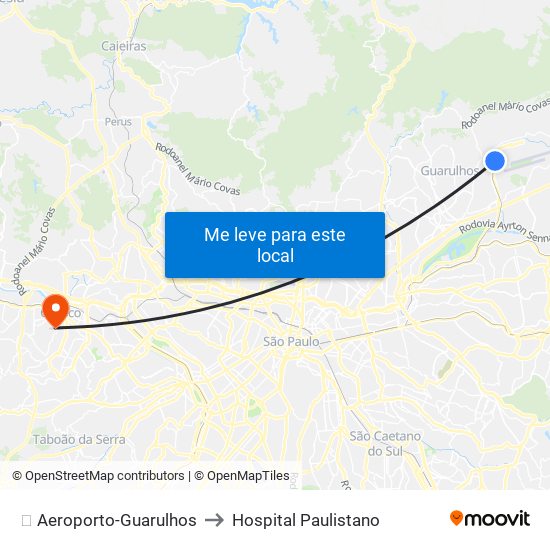 ✈️ Aeroporto-Guarulhos to Hospital Paulistano map