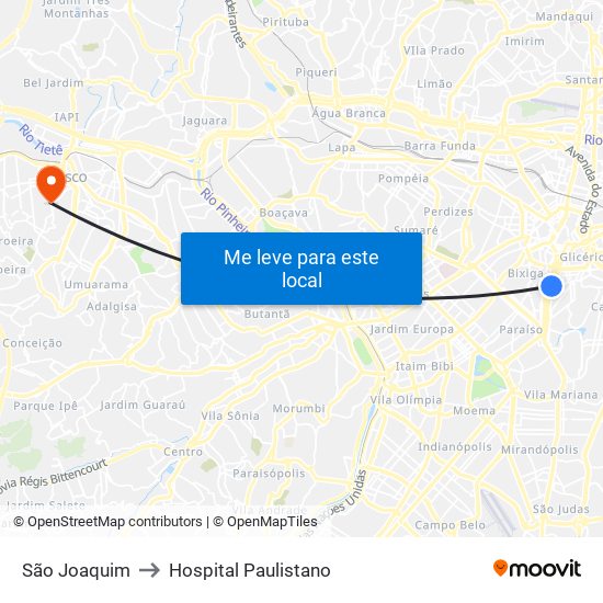 São Joaquim to Hospital Paulistano map