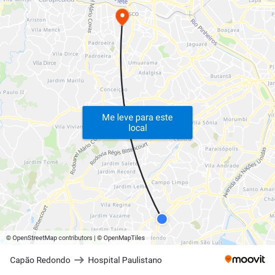 Capão Redondo to Hospital Paulistano map