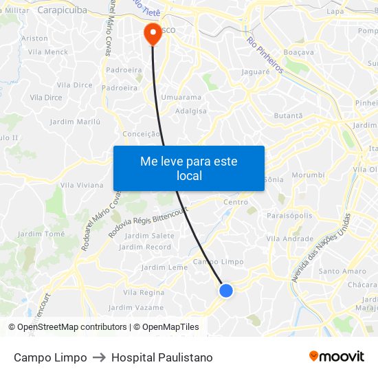 Campo Limpo to Hospital Paulistano map