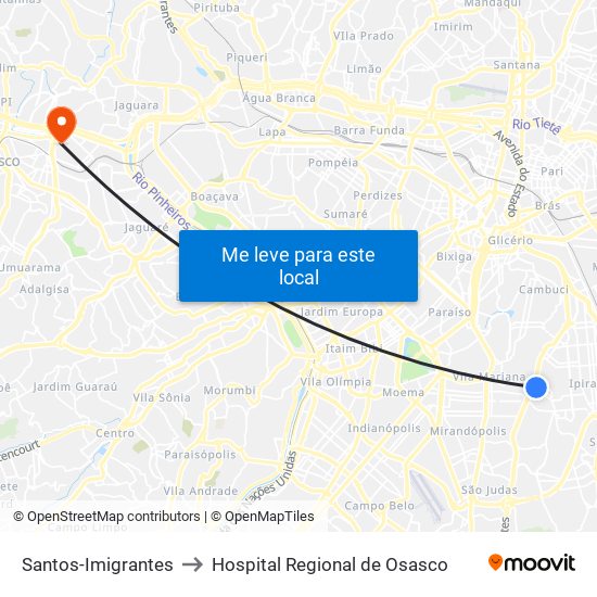 Santos-Imigrantes to Hospital Regional de Osasco map