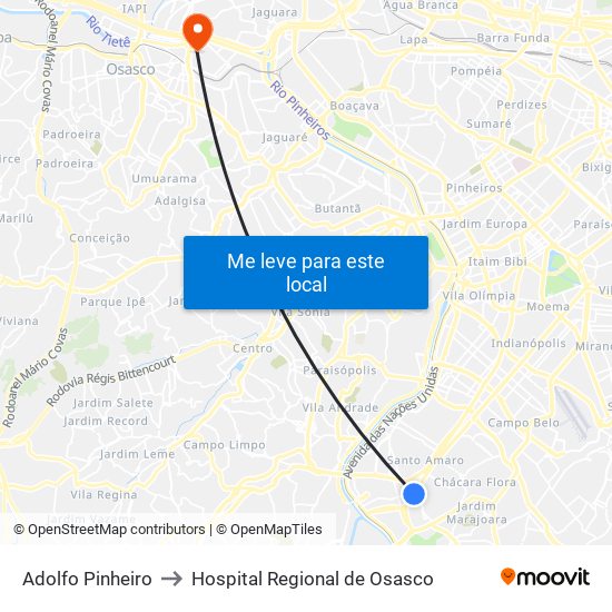 Adolfo Pinheiro to Hospital Regional de Osasco map