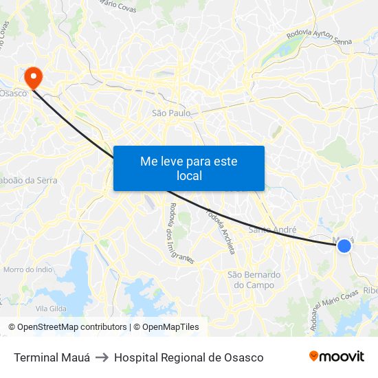 Terminal Mauá to Hospital Regional de Osasco map