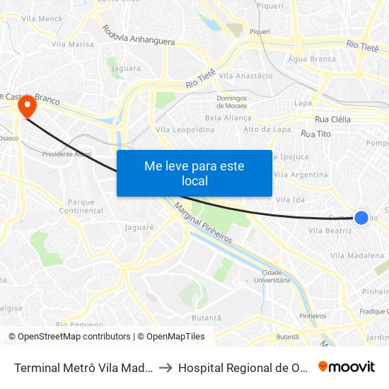 Terminal Metrô Vila Madalena to Hospital Regional de Osasco map