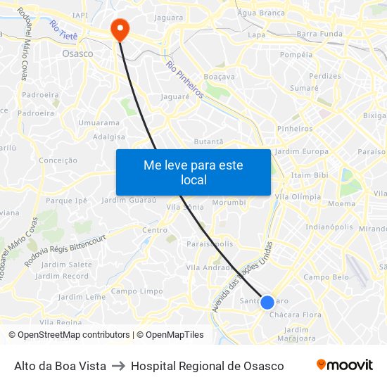 Alto da Boa Vista to Hospital Regional de Osasco map