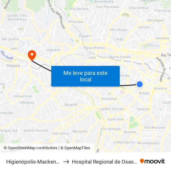 Higienópolis-Mackenzie to Hospital Regional de Osasco map