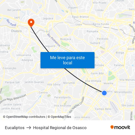 Eucaliptos to Hospital Regional de Osasco map