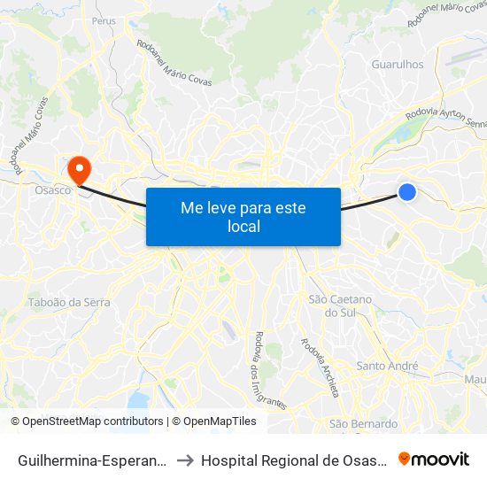 Guilhermina-Esperança to Hospital Regional de Osasco map