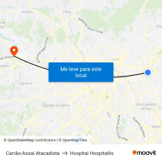 Carrão-Assaí Atacadista to Hospital Hospitallis map