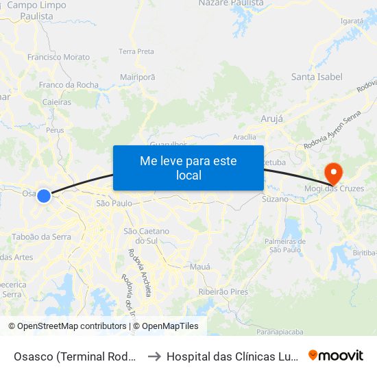 Osasco (Terminal Rodoviário e Urbano) to Hospital das Clínicas Luzia de Pinho Melo map