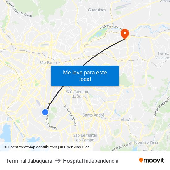 Terminal Jabaquara to Hospital Independência map