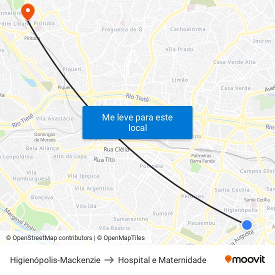 Higienópolis-Mackenzie to Hospital e Maternidade map