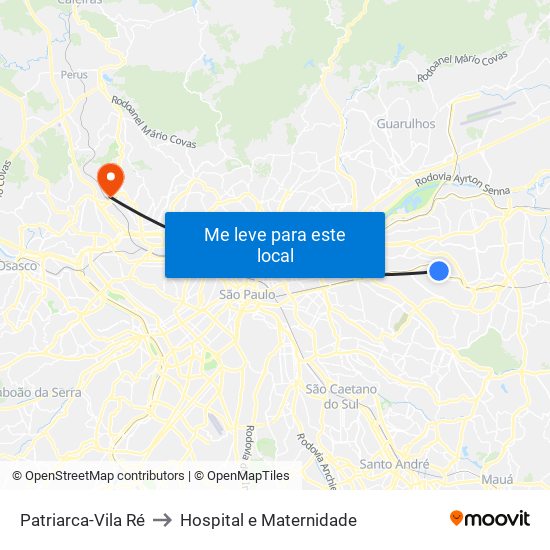 Patriarca-Vila Ré to Hospital e Maternidade map