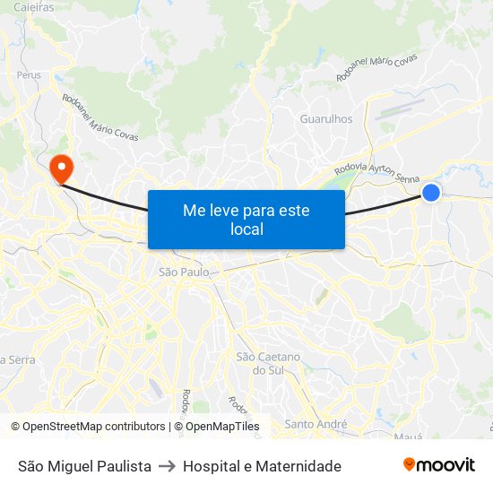 São Miguel Paulista to Hospital e Maternidade map