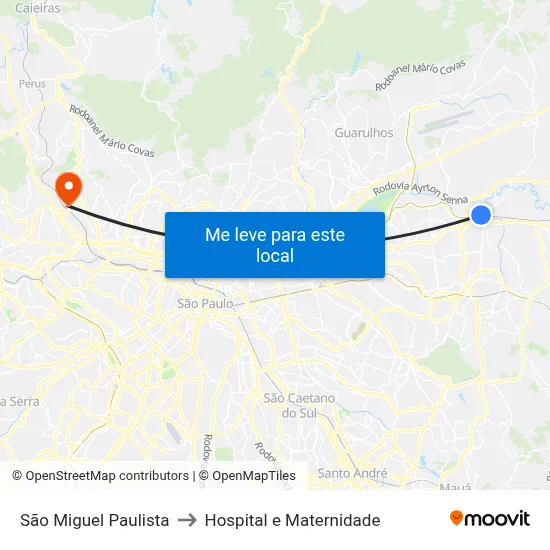 São Miguel Paulista to Hospital e Maternidade map
