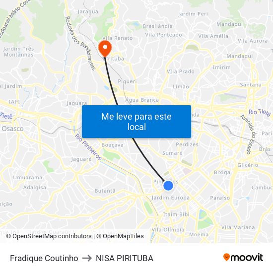 Fradique Coutinho to NISA PIRITUBA map