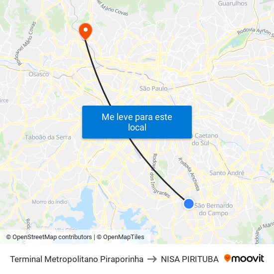 Terminal Metropolitano Piraporinha to NISA PIRITUBA map