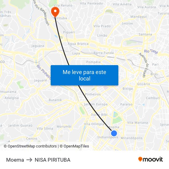 Moema to NISA PIRITUBA map