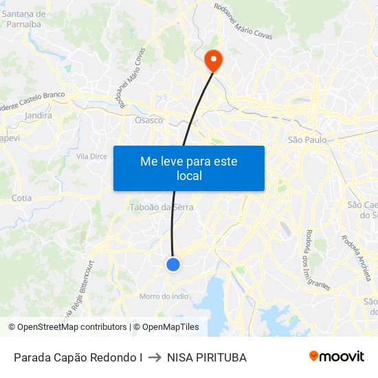 Parada Capão Redondo I to NISA PIRITUBA map