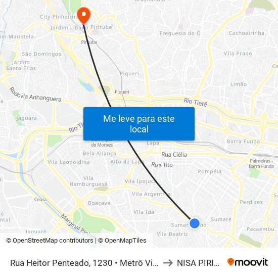 Rua Heitor Penteado, 1230 • Metrô Vila Madalena to NISA PIRITUBA map
