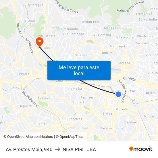 Av. Prestes Maia, 940 to NISA PIRITUBA map