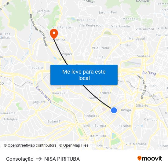 Consolação to NISA PIRITUBA map