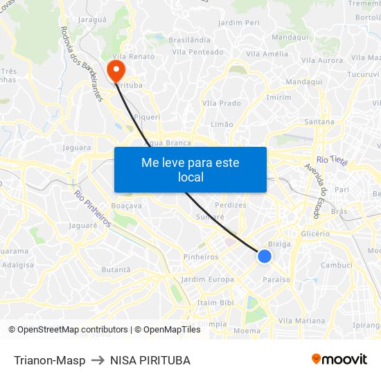 Trianon-Masp to NISA PIRITUBA map