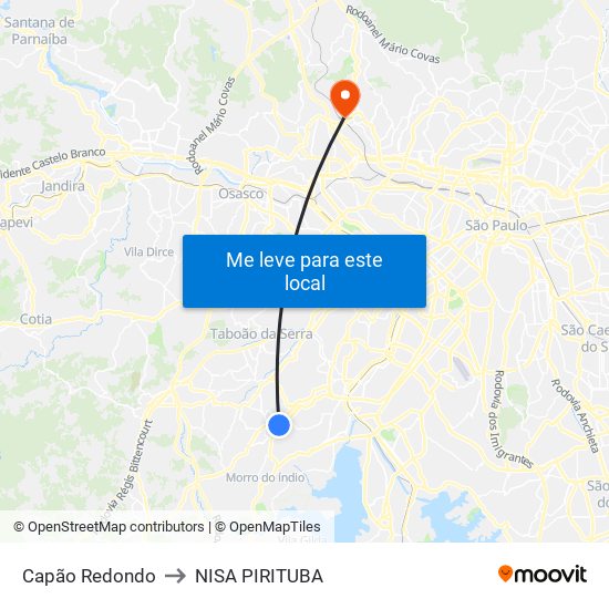 Capão Redondo to NISA PIRITUBA map