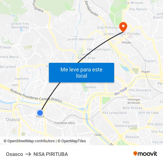 Osasco to NISA PIRITUBA map
