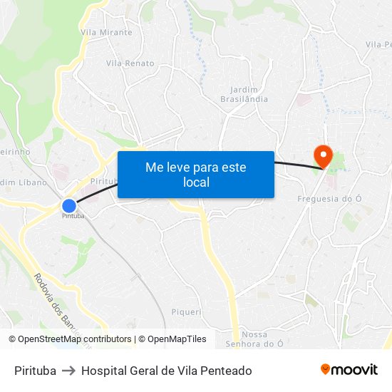 Pirituba to Hospital Geral de Vila Penteado map