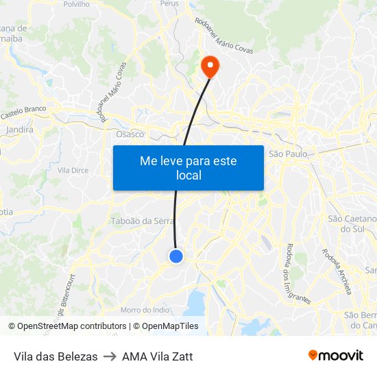 Vila das Belezas to AMA Vila Zatt map