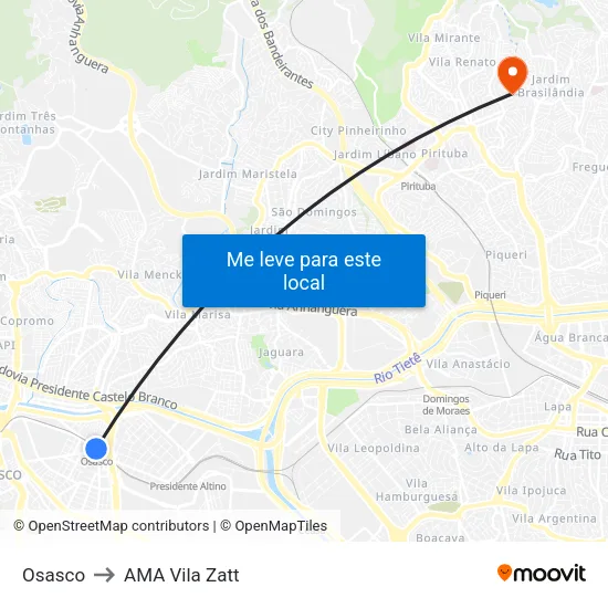 Osasco to AMA Vila Zatt map