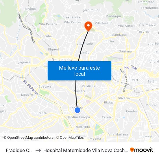 Fradique Coutinho to Hospital Maternidade Vila Nova Cachoeirinha - Pré Parto map