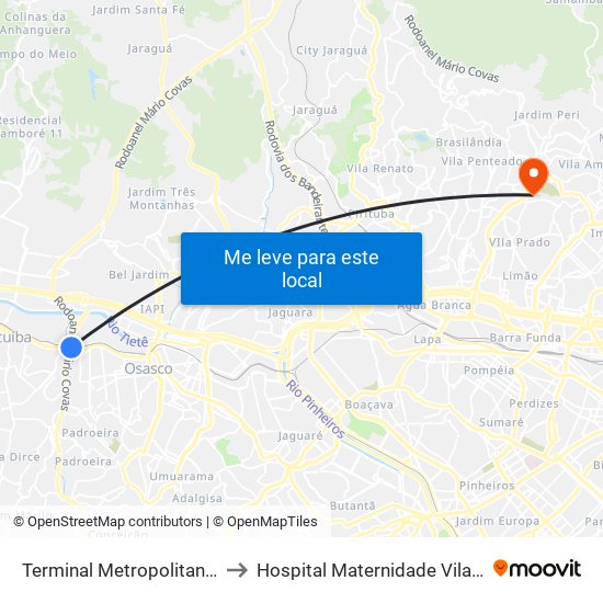 Terminal Metropolitano Luiz Bortolosso / Km 21 to Hospital Maternidade Vila Nova Cachoeirinha - Pré Parto map