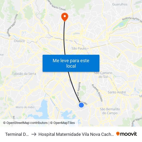 Terminal Diadema to Hospital Maternidade Vila Nova Cachoeirinha - Pré Parto map