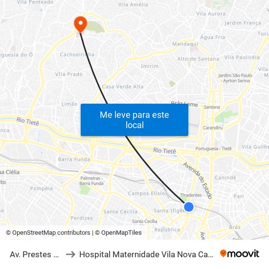 Av. Prestes Maia, 940 to Hospital Maternidade Vila Nova Cachoeirinha - Pré Parto map