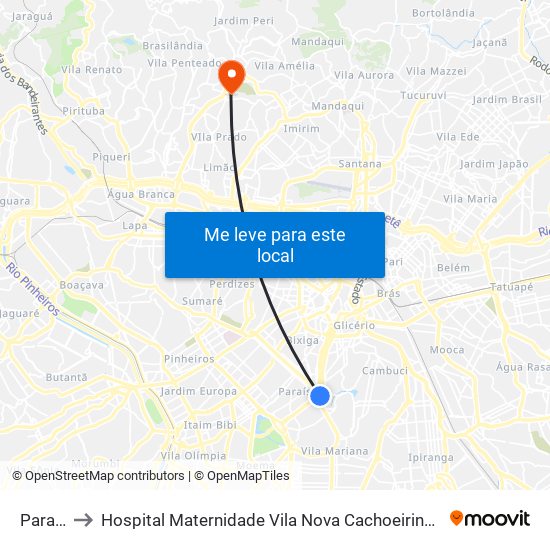 Paraíso to Hospital Maternidade Vila Nova Cachoeirinha - Pré Parto map