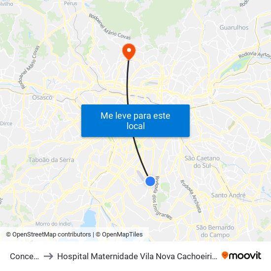 Conceição to Hospital Maternidade Vila Nova Cachoeirinha - Pré Parto map