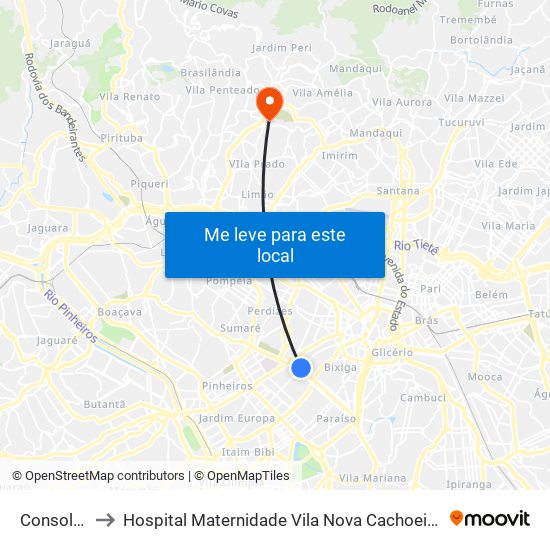 Consolação to Hospital Maternidade Vila Nova Cachoeirinha - Pré Parto map