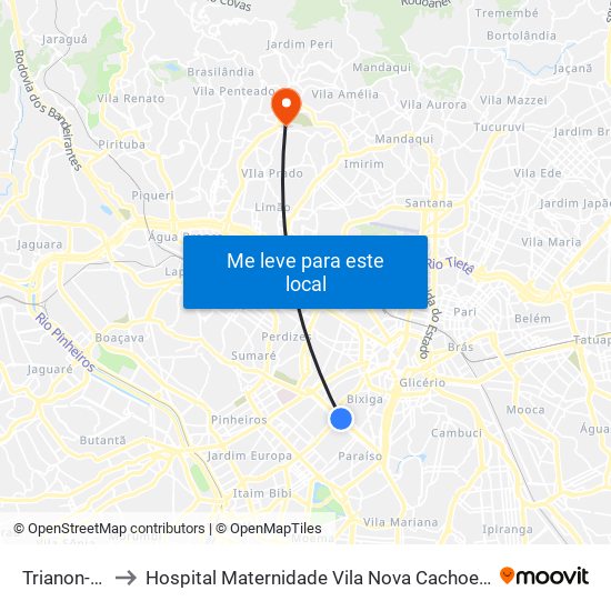 Trianon-Masp to Hospital Maternidade Vila Nova Cachoeirinha - Pré Parto map