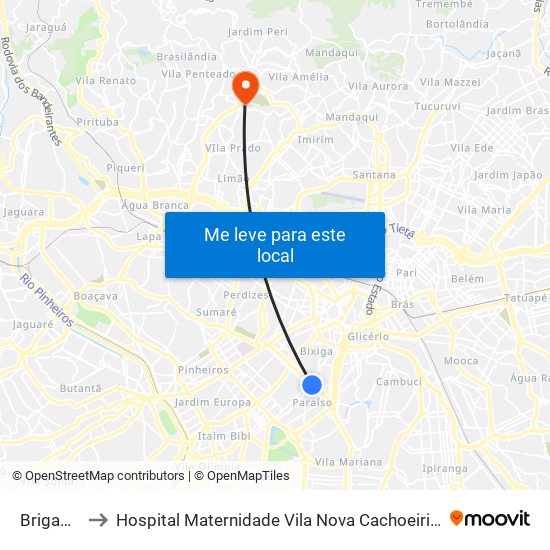 Brigadeiro to Hospital Maternidade Vila Nova Cachoeirinha - Pré Parto map