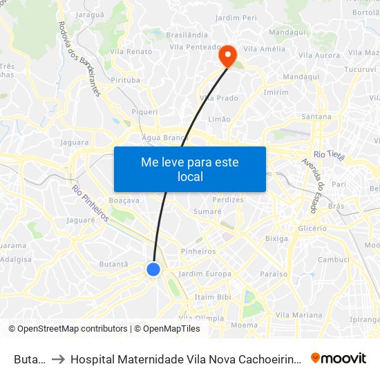 Butantã to Hospital Maternidade Vila Nova Cachoeirinha - Pré Parto map