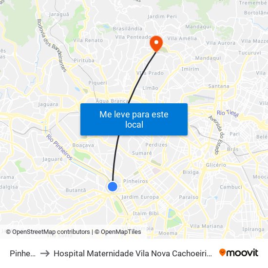 Pinheiros to Hospital Maternidade Vila Nova Cachoeirinha - Pré Parto map