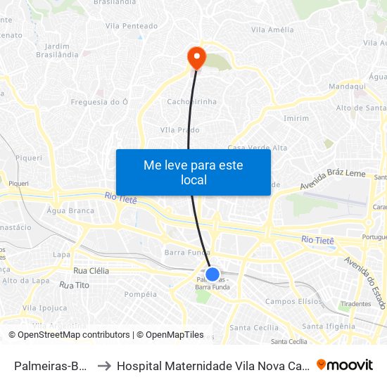 Palmeiras-Barra Funda to Hospital Maternidade Vila Nova Cachoeirinha - Pré Parto map